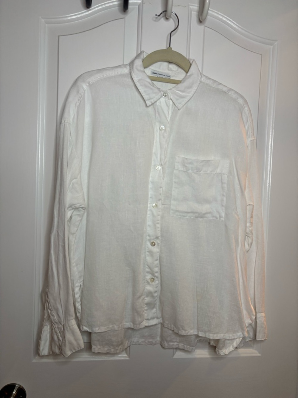 EUC James Perse Womens White Casual Linen Button-Down Shirt size 1/S